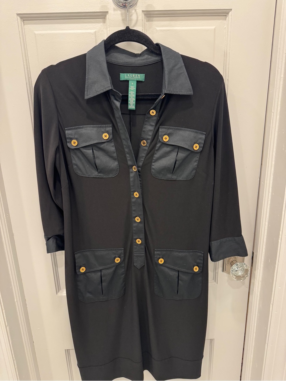 Lauren Ralph Lauren Black Shirt Dress with Gold Buttons
